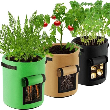 Sac de Culture de Plantes, Gallons Sacs de Plantation en Tissu Non Tissé avec Poignées, Pots Respirant et Durable pour Pommes de Terre, Fraises, Fleurs et Légumes de Jardin, Pack de 3-Fei Yu