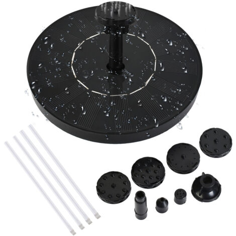 Fontaine solaire 1 W, 5 pouces, 6 buses, barre anti - collision, pompe à eau sur pied, flottante pour bain d'oiseaux, jardin et petit étang
