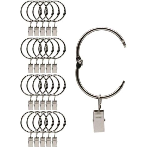 20 Pièces Anneaux à Pince à Rideau en métal Ouvrants, Ouverture et Fermeture faciles, diamètre intérieur 38 mm, pour Rideaux Lourds et Rideaux légers (Argent)-Fei Yu