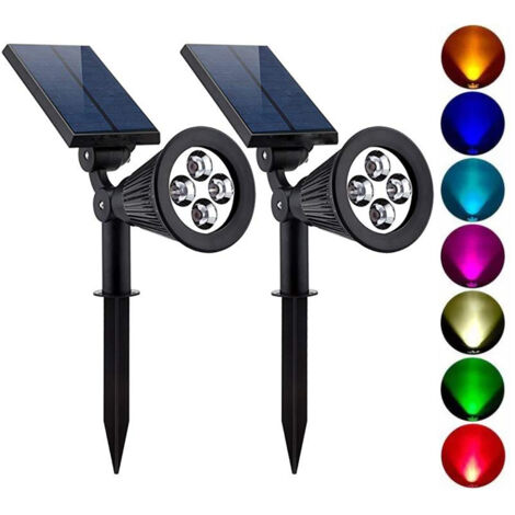 2 focos solares IP65 para exteriores, 7 LED RGB cambiantes, impermeables, para jardín, paisajes, decoración de jardín.