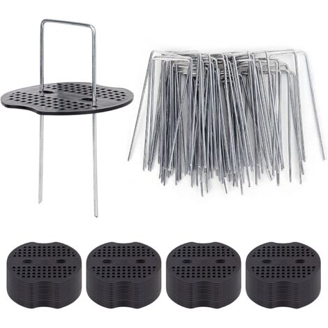 50 estacas de jardín con arandelas, estacas de fijación de acero galvanizado para lonas, sujetadores para telas antimaleza, estacas galvanizadas. (1/5)
