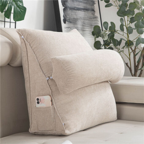 Cojín triangular de soporte lumbar para lectura, con reposacabezas de felpa, cojín lumbar para sofá cama.