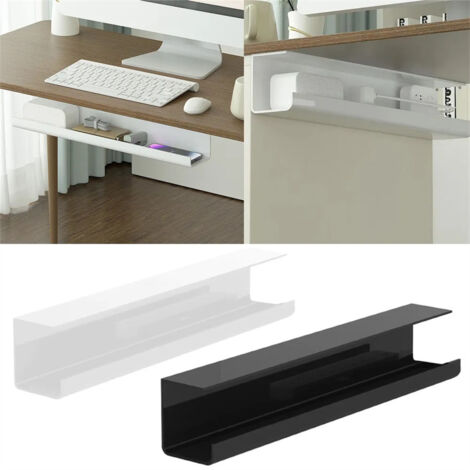 Juego de 2 bandejas autoadhesivas para gestión de cables de 55 cm, organizadores de cables de plástico, para oficina y hogar, flexibles, blanco + negro