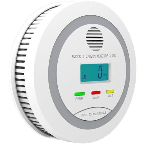 Detector de humo y monóxido de carbono, alarma combinada 2 en 1, detector de humo a batería y alarma de CO con pantalla LCD