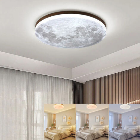 Lámpara de techo nórdica con forma de luna, moderna, LED, para habitaciones acogedoras y apliques de techo para dormitorio, creativa, ideal para dormitorios y cocinas (26 cm, luz tricolor) (1/5)