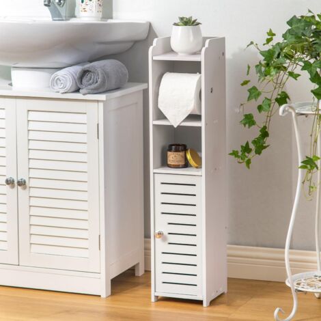 Soporte para papel higiénico: gabinete de almacenamiento para baño pequeño con soporte para rollo de papel, ideal para colocar junto al inodoro (1/4)