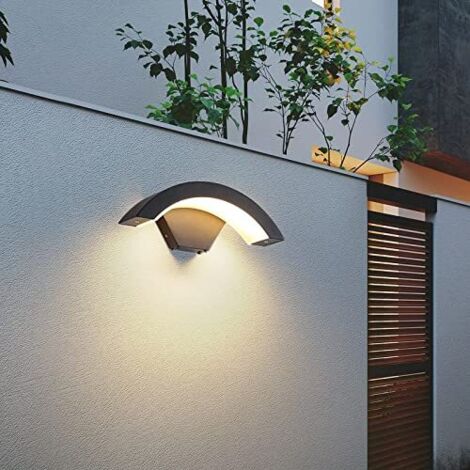 Luces de pared para exteriores, lámpara de pared exterior de aluminio LED de 24 W IP65, aplique impermeable con forma de luna para jardín, blanco cálido (1/5)