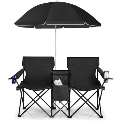 Silla de camping para dos personas con sombrilla y toldo plegable,cuenta con portavaso,Silla de playa portátil,Ideal para acampadas (1/5)