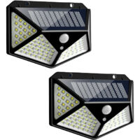 2 luces solares de pared de 100 LED para exteriores, impermeables, con sensor de movimiento y luz solar para calle