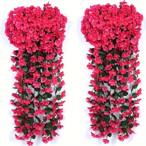 Set mit 4 künstlichen Hortensien zum Aufhängen, ideal für den Außenbereich, Terrasse, Garten, Veranda und Hochzeitsdekorationen, rote Rose