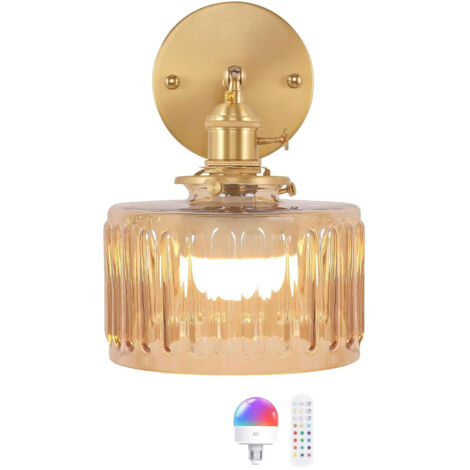 Vintage Wandleuchte Grünes Geriffeltes Glas Goldene Retro Optik, LED Wandlampe Dekorativ für Badezimmer Spiegelbeleuchtung Flur Schlafzimmer Ambiente Licht (1/5)