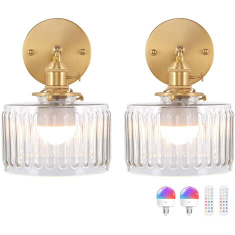 2Stk Wandleuchte Grünes Geriffeltes Glas Vintage Stil Gold, LED Wandlampen für Badezimmer Spiegel Schlafzimmer Flur, Dekorative Ambiente Beleuchtung