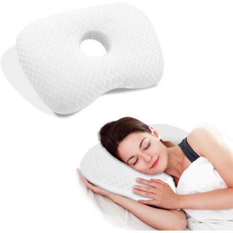 Seitenschläferkissen mit Ohröffnung, Optimale Unterstützung für schmerzende Ohren und Dekubitus, Einstellbares Baumwoll-Polyester-Kissen für erholsamen Schlaf