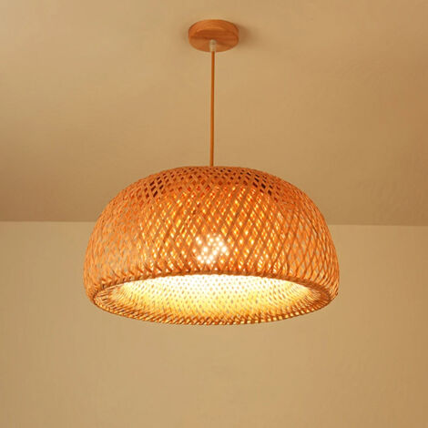 Bambus Hängeleuchte Handgeflochten 30cm, Deckenlampe Chinesischer Stil für Wohnzimmer Schlafzimmer Restaurant, Moderne Wohnraum Deko Zen Atmosphäre ohne Leuchtmittel