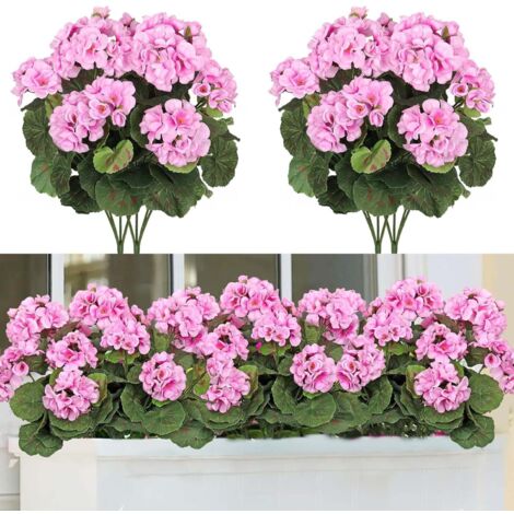 3Stk Künstliche Geranien Rosa Wetterfest UV Beständig, Realistische Kunstblumen ohne Pflege für Balkon Terrasse Fensterbank Garten Veranda Hochzeit Innen Außendekoration