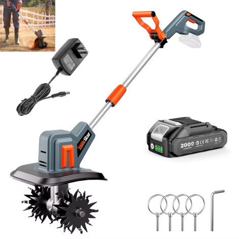 Elektro-Bodenfräse, Bodenlockerungsgerät, Akku-Bodenfräse, Mini-Motorhacke für Gartenarbeiten (1 Akku)