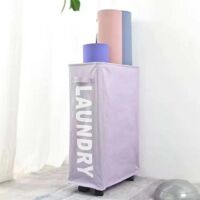 Faltbarer Wäschekorb Stoff für Zuhause, Wäschesammler und Yoga Matte Aufbewahrung mit Rollen Lila, Modern Praktisch für Tägliche Nutzung