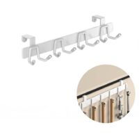 2Stk Türhaken Edelstahl mit 6 Haken ohne Bohren, Moderner Türhänger Weiß für Kleidung Handtücher Accessoires, Küche Badezimmer Garderobe Organisation