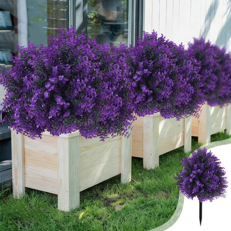 Pianta artificiale decorativa per esterni, arbusto di eucalipto resistente ai raggi UV, con picchetti di fissaggio, viola