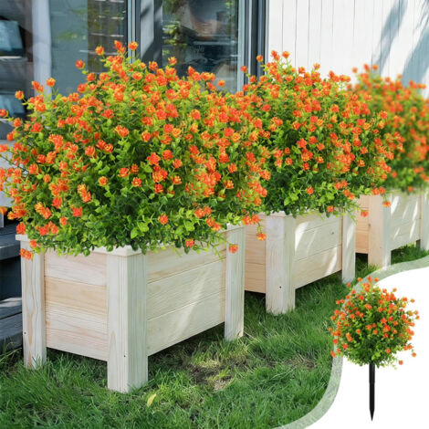 Fiori artificiali da giardino, bouquet a forma di camelia, decorazioni vegetali verdi per davanzali e balconi, arancione