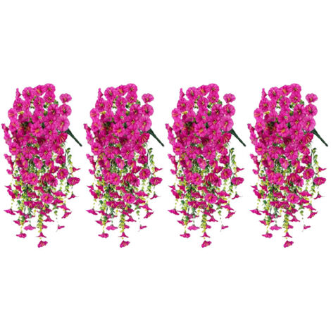 4 fiori artificiali di ipomea, da appendere alla parete, decorazione per casa e matrimonio, in rattan, rosa rossa.