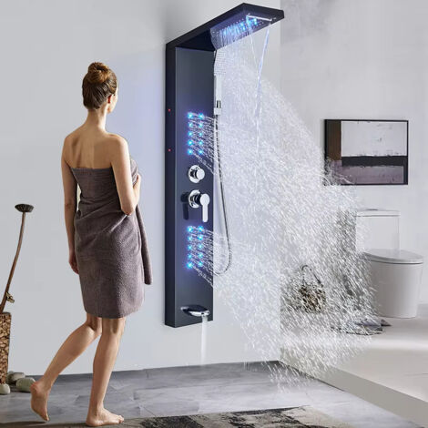 Pannello doccia a LED, colonna doccia a cascata freestanding con doccetta, doccia a pioggia a parete (Oro)