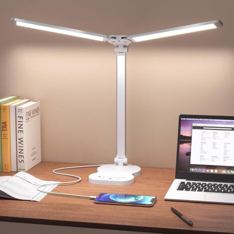 Lampada da scrivania a doppio braccio con 5 colori e 10 livelli di luminosità, timer di spegnimento, lampada da lettura a LED con controllo touch (1/5)