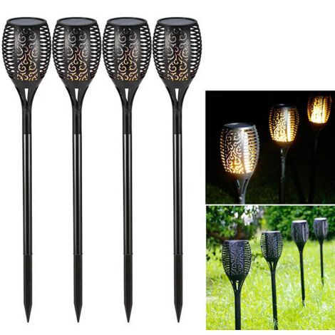 Confezione da 4 12 luci a fiamma solare a LED, torcia tremolante per esterni, luce notturna impermeabile, decorazione da giardino per prato, vialetto, cortile (1/5)