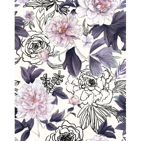 Peel and Stick Wallpaper Carta da parati floreale Carta da parati viola Carta da parati con fiori ad acquerello per camera da letto, 44 cm x 5 m (1/5)