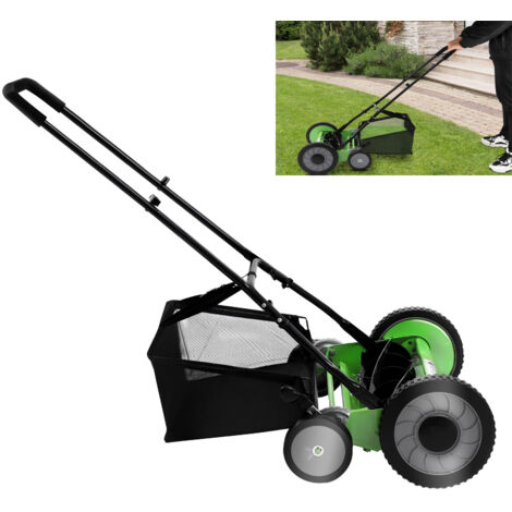 Tosaerba Manuale, 5 Lame, a Rullo (Push Reel), Strumento per il Diserbo, Altezza Regolabile, con Sacco di Raccolta, Ideale per Giardini
