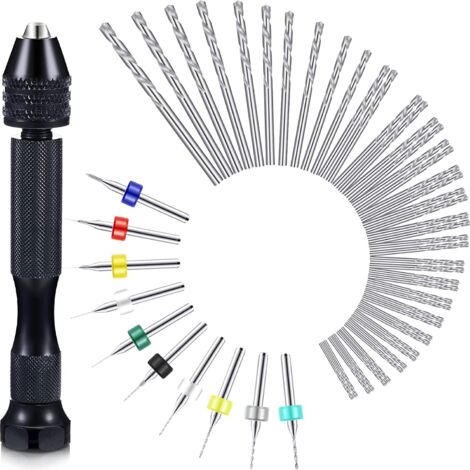 Ensemble de 57 forets à main, perceuse à main Pin Vise, 46 forets hélicoïdaux micro et 10 mini forets PCB pour bijoux à bricoler soi-même (1/5)