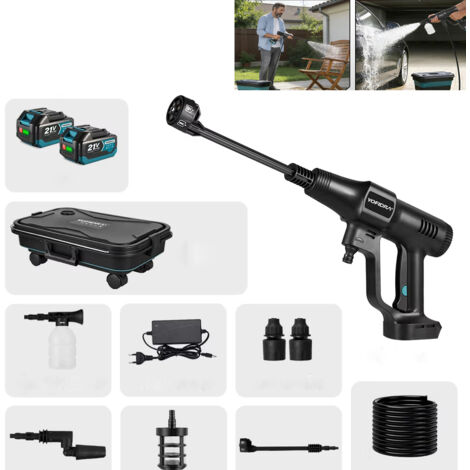 Idropulitrice elettrica,spruzzatore,pistola a spruzzo portatile per autolavaggio,strumento di irrigazione(2 batterie e secchio pieghevole) (1/5)