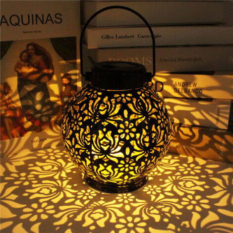Lanterna solare a LED per esterni, IP55, luce bianca calda, lampada solare da giardino per esterni, adatta per patii, terrazze, prati (nera).