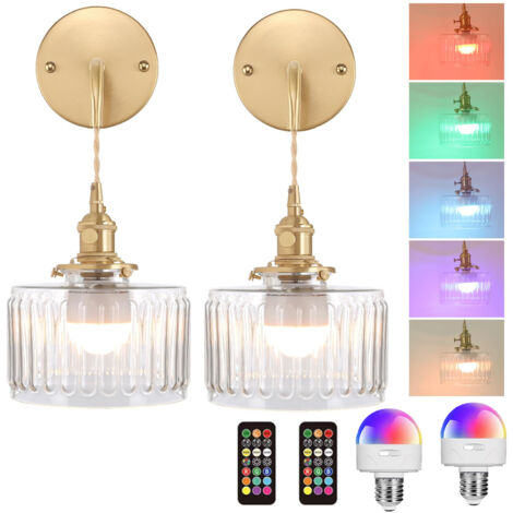 Confezione da 2 lampade da parete ricaricabili, lampada murale vintage senza fili, illuminazione RGB, per camera da letto (con telecomando e lampadine) (1/5)