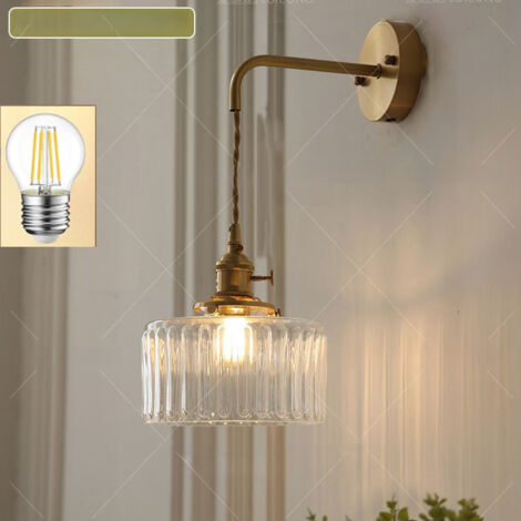 Applique moderna in stile giapponese E27 con paralume in vetro e testa in metallo, luce calda adatta per comodino (con lampadina) (1/5)