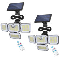 Sensore di movimento esterno a luce solare da 2 pezzi Faretto a LED 333 Lampada da parete di sicurezza a 3 modalità impermeabile per giardino