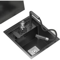 Lavello in acciaio inox con funzione di risciacquo, con piano di lavoro per il lavaggio delle stoviglie e rubinetto estraibile, adatto per camper, bar e bar (45x38 cm)