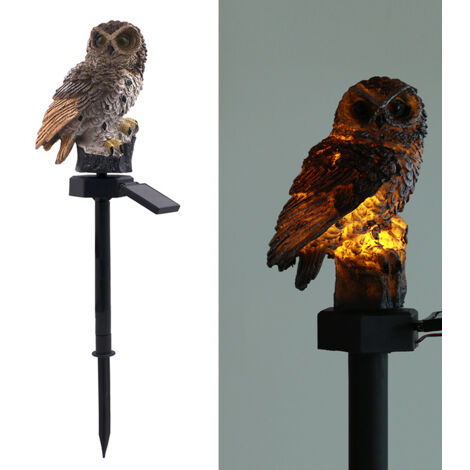 Solar Powered LED Owl Garden Lights Outdoor Solar Light Owl Animal Lawn Lamps Ornament Waterproof Lamp, Brown (1/5)