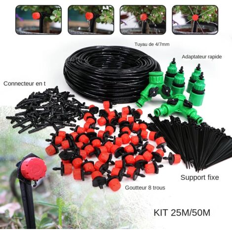50m Automatic Garden Irrigation Watering System for Vegetables and Flowers, Drip Kit, Adjustable Nozzle, 1/4" PVC Hose Coupling Adapter (1/5)