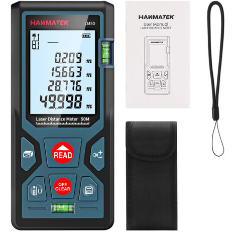 Telemetro laser, telemetro portatile, righello elettronico a infrarossi, 99 set di dati, strumento di misurazione, può misurare lunghezza, area e teorema di Pitagora, 50 m, adatto per la decorazione d (1/5)
