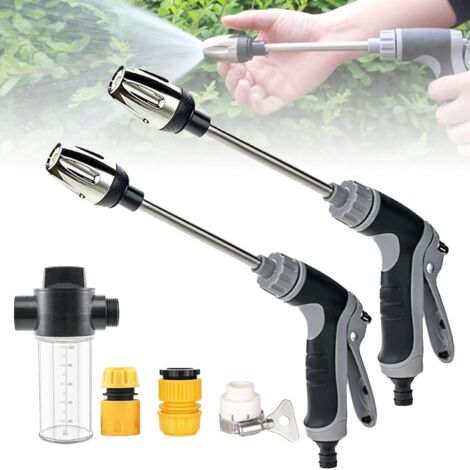 Turbine hose cleaner (set of 2), high pressure water gun, adjustable high pressure washer, suitable for watering, gray (1/5)