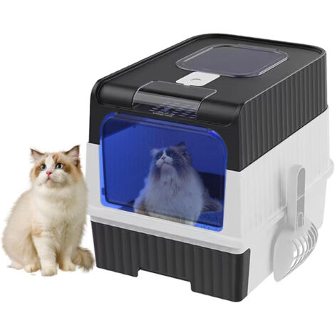 Large litter box with UV sterilization and deodorization functions, including drawer-type tray and scoop, easy to clean, black (1/5)