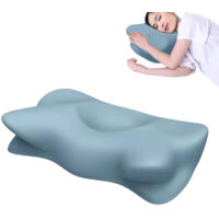 Butterfly-shaped memory foam cervical pillow, cervical support pillow, ergonomic pillow, orthopedic pillow (blue)