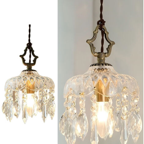 AUTRUCKER Lámpara colgante vintage de cristal para pasillo, balcón, mesita de noche, de cobre, para porche, de cristal, moderna, luz tricolor.