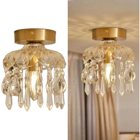 AUTRUCKER Pequeña lámpara de araña de cristal vintage de latón estilo francés, luz de techo para pasillo de entrada, lámpara de araña de vidrio para barra