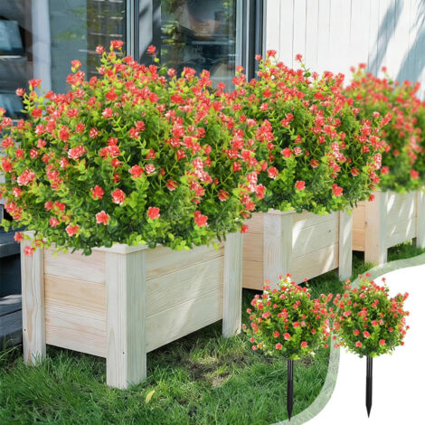 Juego de 2 camelias artificiales para exteriores con estacas, ideales para decorar porches y jardines, rojo.