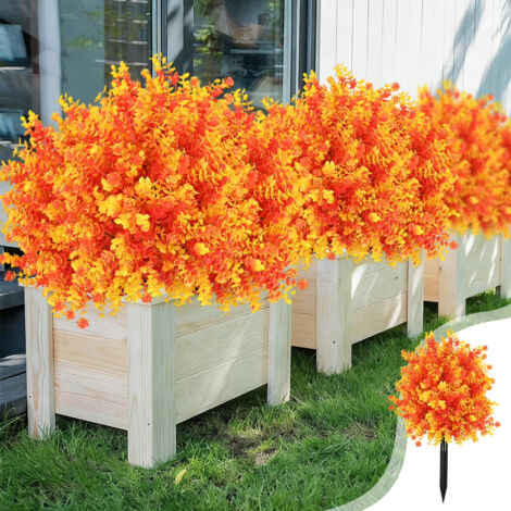 Eucalipto artificial realista, arbusto resistente a los rayos UV, decoración para jardín o porche, con estacas de fijación, color naranja.