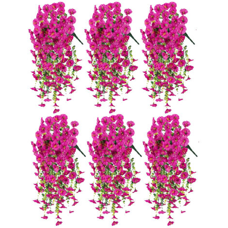 Paquete de 6 flores artificiales de gloria de la mañana con hojas, decoración colgante, rosa roja