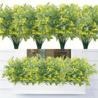 Juego de 8 flores artificiales de paniculata para exteriores, decoración para macetas, ideal para jardines, color amarillo.