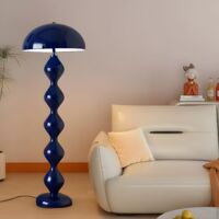 Lámpara de pie única con forma de hongo y pantalla abovedada, ideal para el salón, carcasa azul, luz fría.